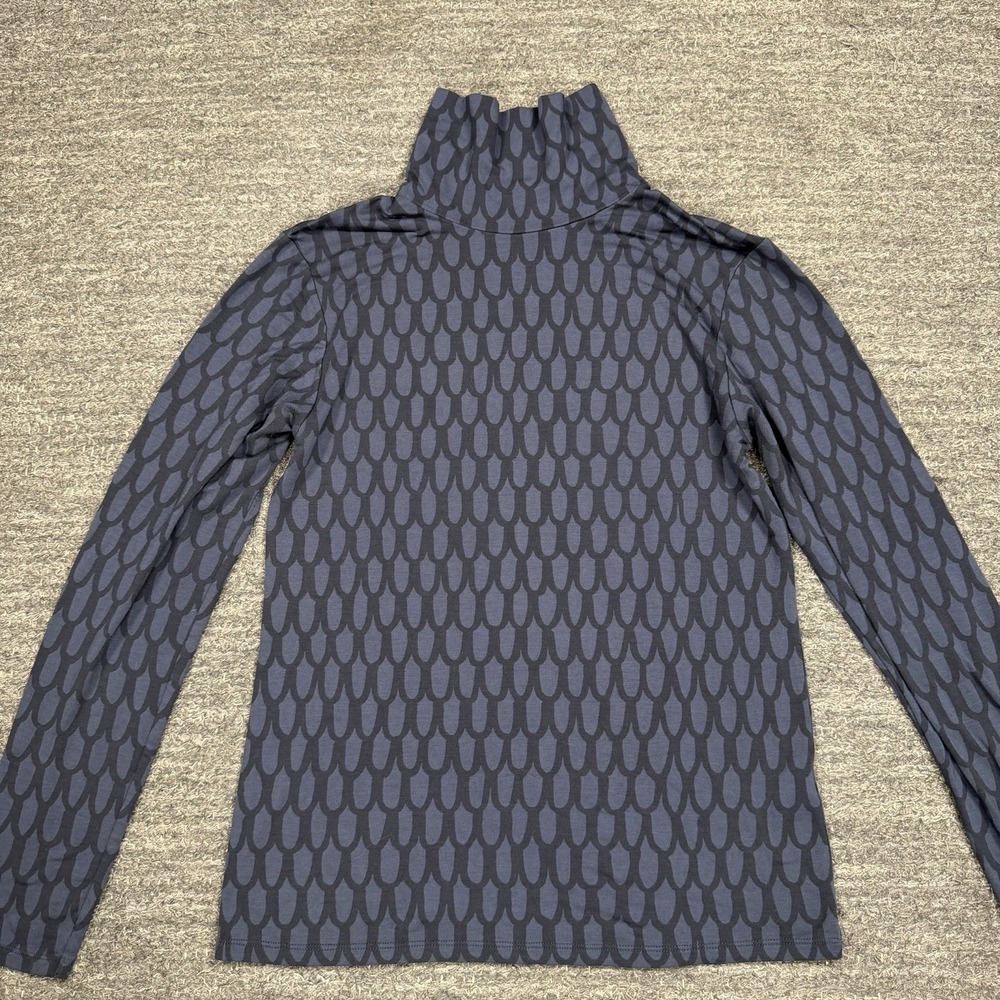 Uniqlo Marimekko Heat Tech Turtleneck Top Women Large Blue Geometric Base Layer